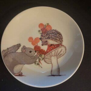 Two "Woodland Critters" Desert Plates, Autumn Forest Scenes. By Kellie Montana